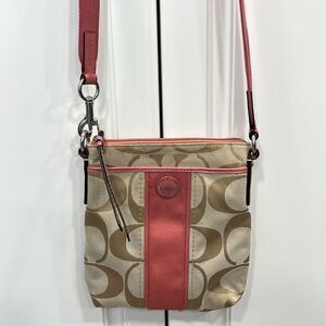 Coach Salmon Pink and Tan Logo Crossbody Bag